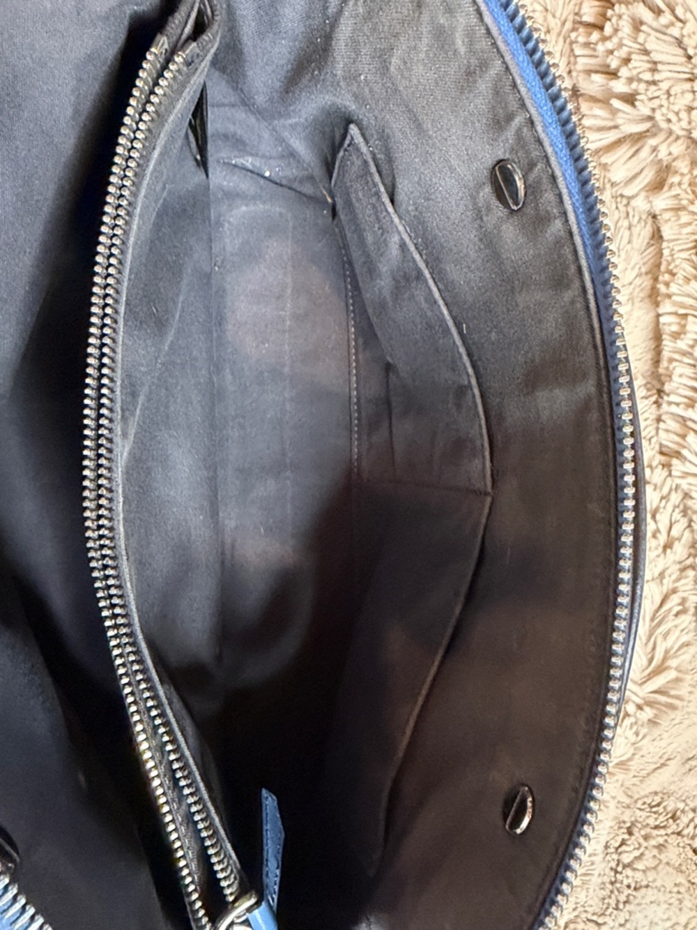 Fendi Blush Pebbled Leather Shoulder Bag with Blue Trim - Picture 7 of 10